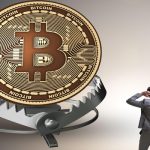 Businessman falling into the trap of bitcoin cryptocurrency. Image shot 11/2019. Exact date unknown.